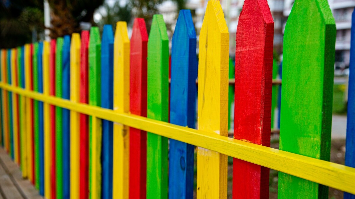 rainbow colored fence