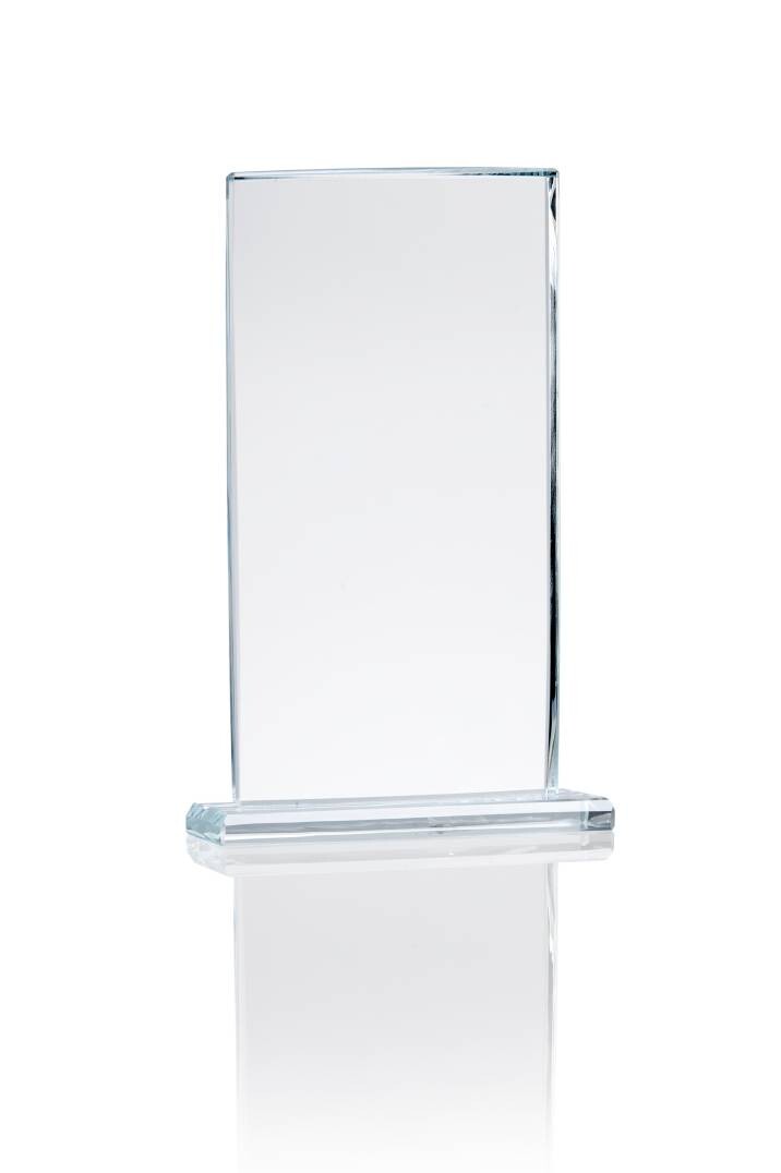 a large glass plaque in a white background