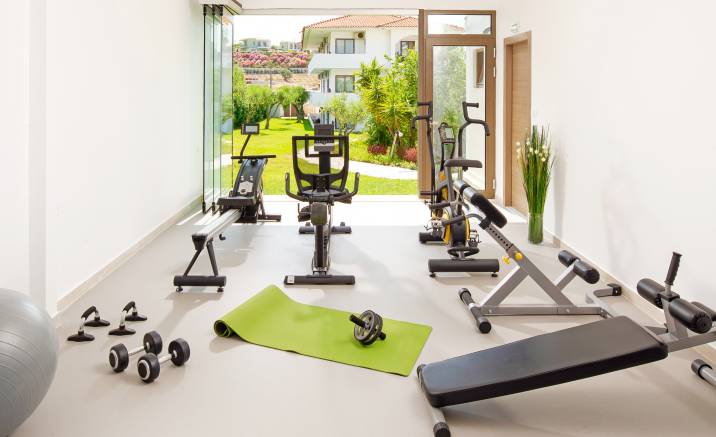 garden room gym with exercise equipment