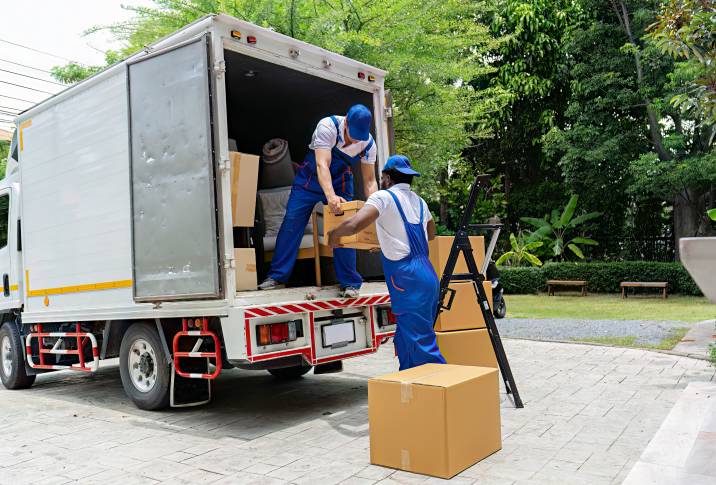 two removalists loading boxes