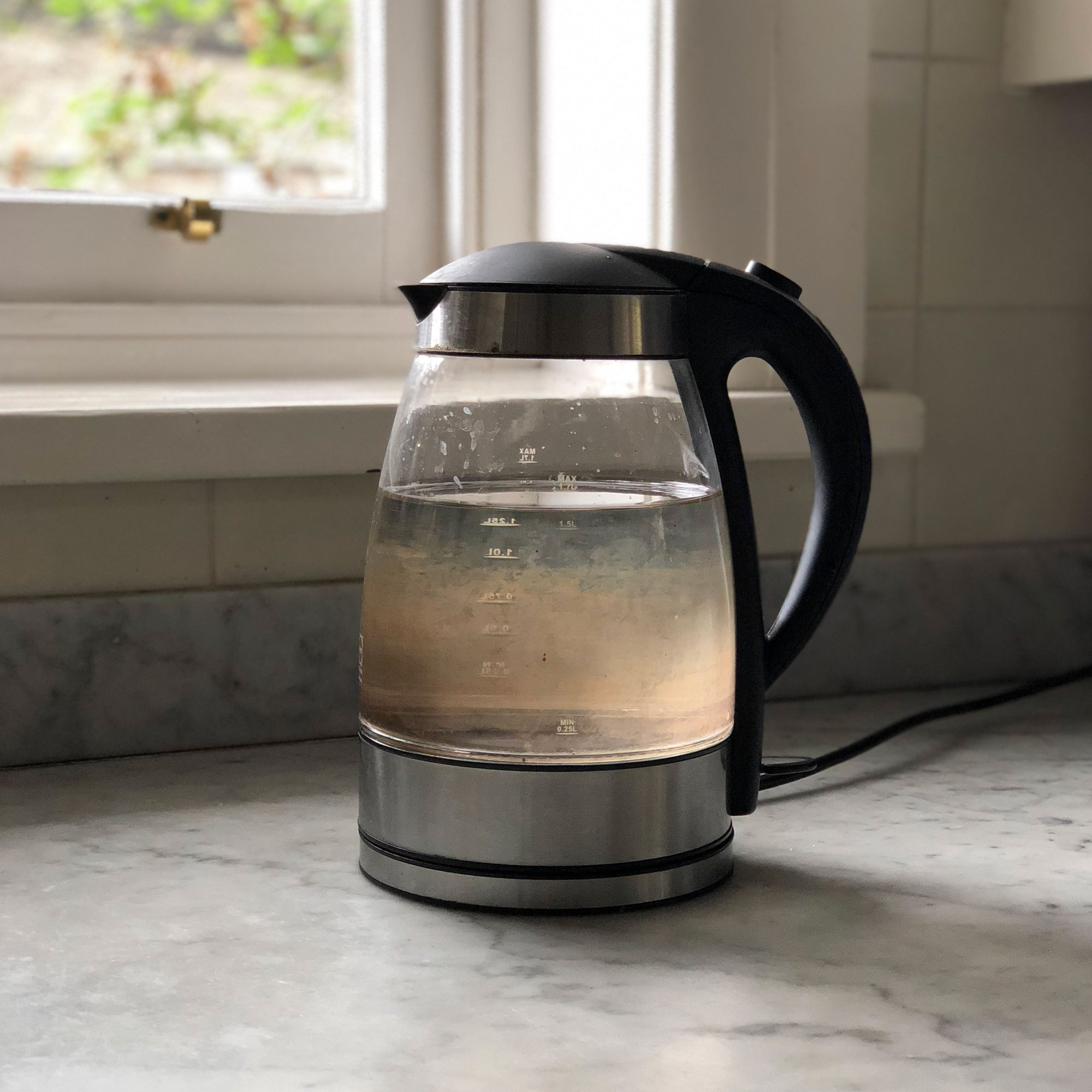 clear kettle with limescale